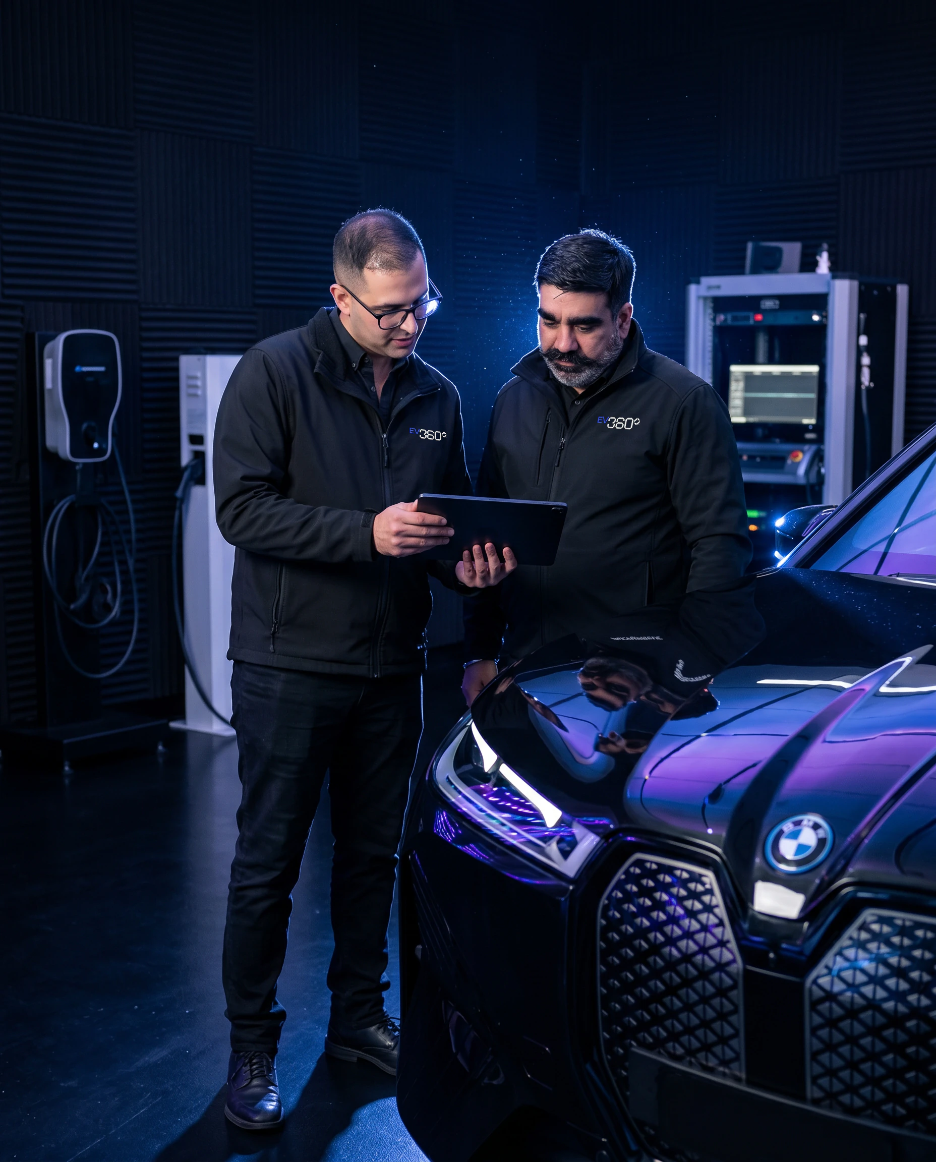 EV technician performing diagnostic